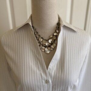 ANN TAYLOR fitted womens collared whiteblouse, 100% cotton, 3/4 sleeve, sz 2 EUC